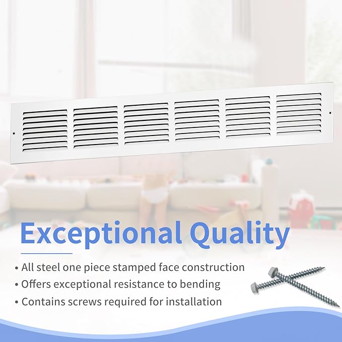 30"W x 4"H Steel Return Air Grille, Air Return Vent Cover - Image 2