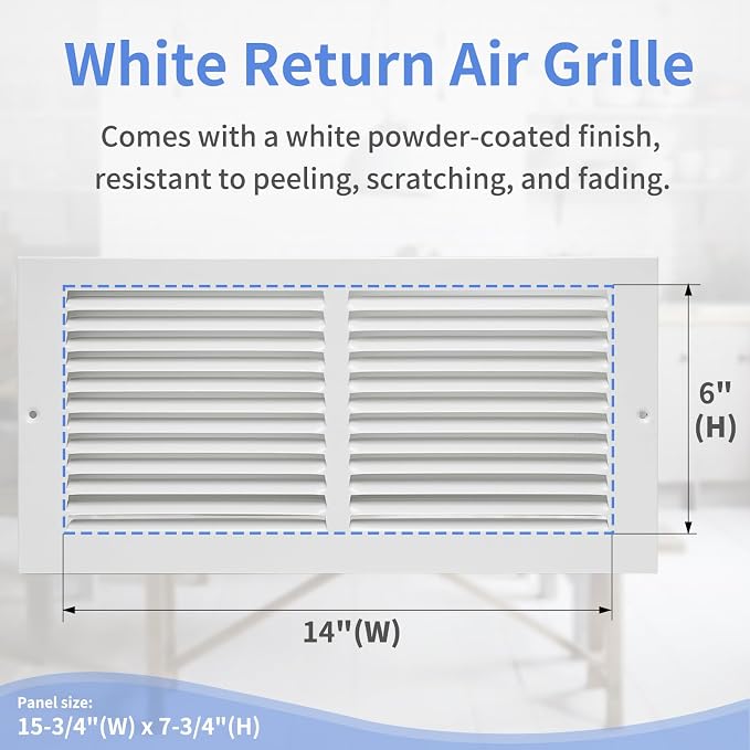 14"W x 6"H Steel Return Air Grille, Air Return Vent Cover - Image 3