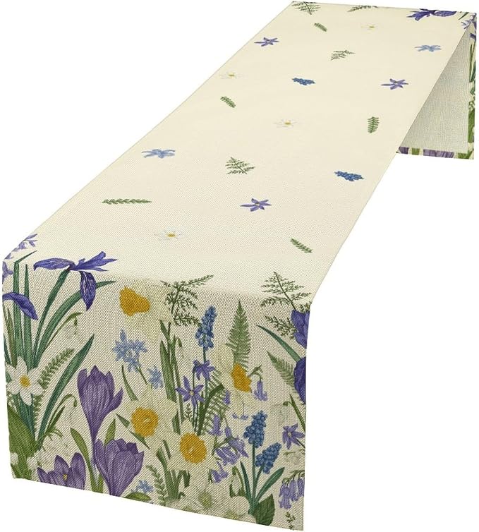 Wildflowers Table Runner, Spring Purple Floral Summer Seasons Daisy Flower by Unknown