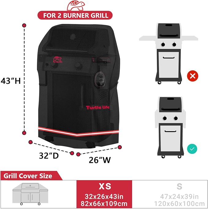 Turtle Life BBQ Grill Cover, 32 Inch Heavy Duty Waterproof 2 Burner Barbecue - Image 2