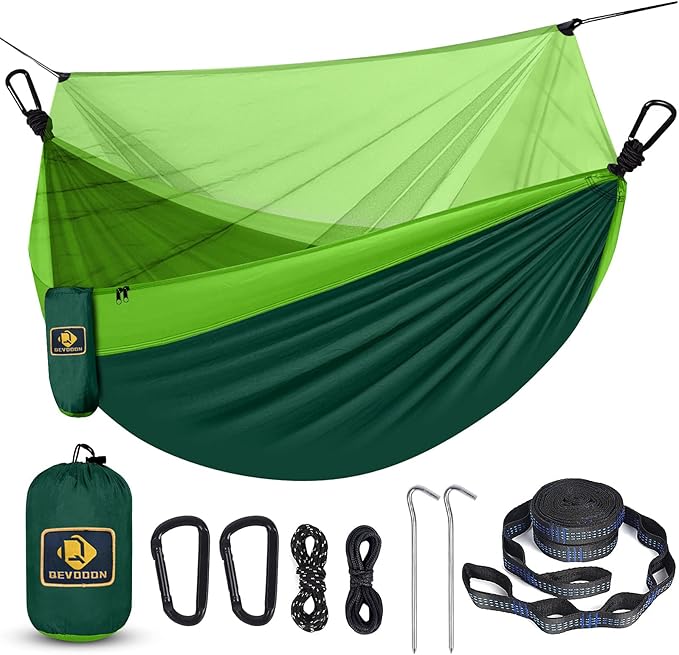 Hammock with Zip-On Mosquito Net, Reversible Nylon, Dark Green