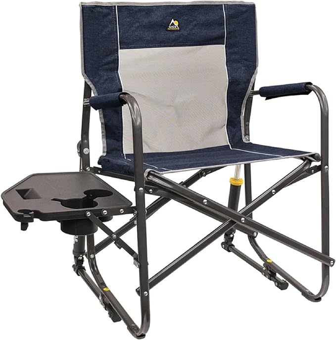 Rocking Chair with Side Table, Heathered Indigo Canvas, 250 lb Capacity