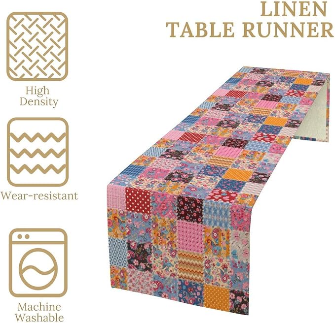 Patchwork Floral Table Runner, Patch Boho Flowers Country Wildflowers Rustic - Image 6