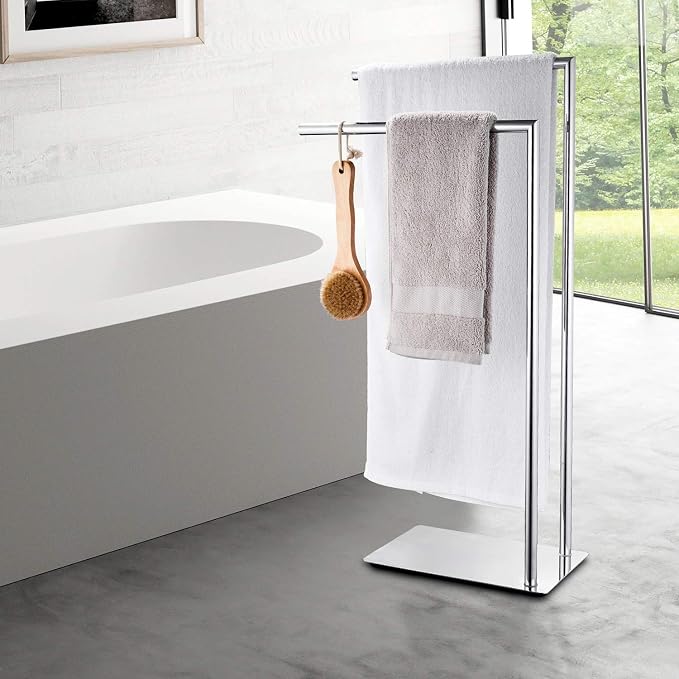 Freestanding Double Towel Racks Bathroom Accessories Towel Holder Stand on - Image 8