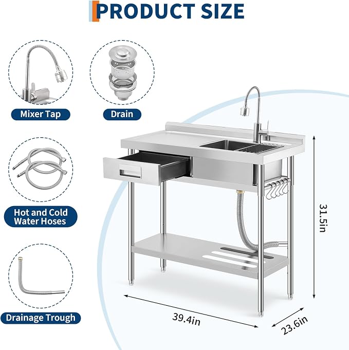 Freestanding Stainless Steel Utility Sink - Image 2