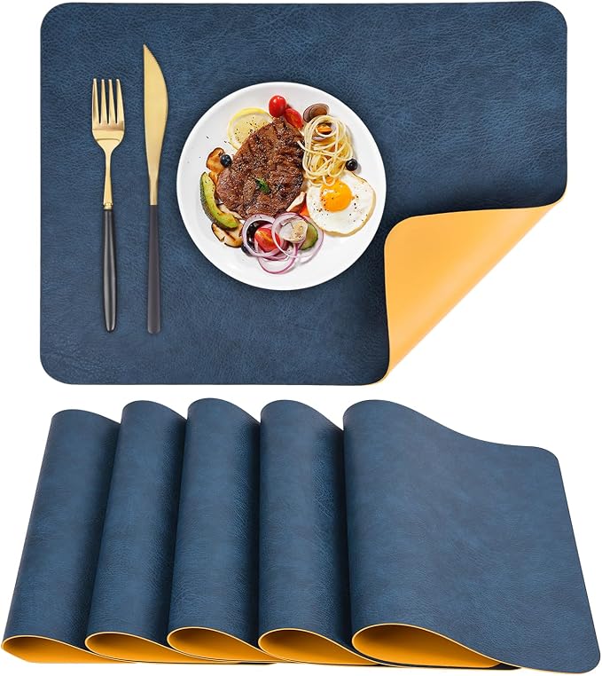Faux Leather Placemats Set of 6 Table Mats Heat Resistant Reversible Place Mats by APLKER