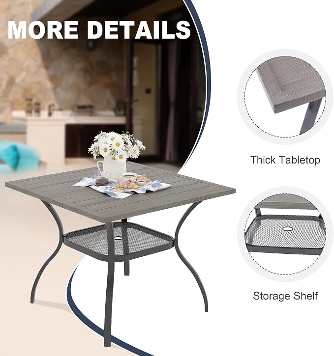 VICLLAX Patio Dining Table for 4 Square Metal Outdoor Table - Image 6