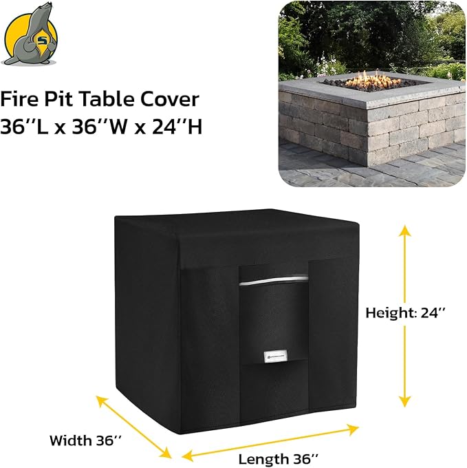 Seal Skin Covers Outdoor Fire Pit Cover – Square 36"L X 36"W X 24”H, Heavy Duty - Image 6