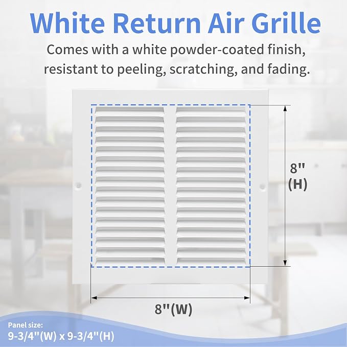 8"W x 8"H Steel Return Air Grille, Air Return Vent Cover - Image 3