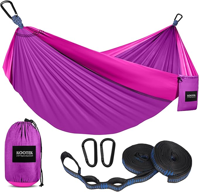 Double Camping Hammock, 500 lb Nylon with Tree Straps, Violet Pink