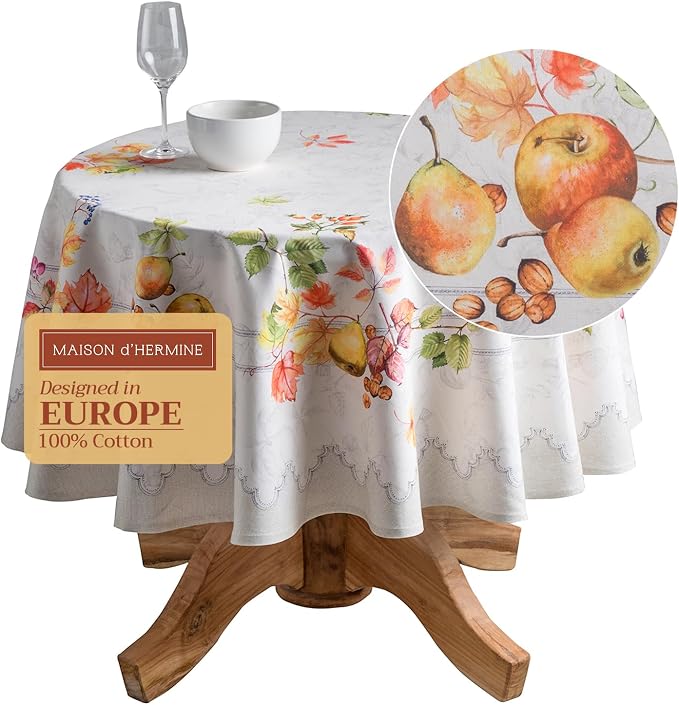 Maison d' Hermine Table Cloth Round Table 100% Cotton 63 Inches Fall Tablecloth by MaisondHermine