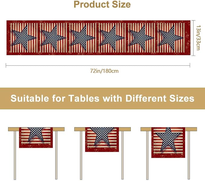 Star 4July Burlap Table Runner Seasonal Spring Fall Kitchen Dining Linen Table - Image 6
