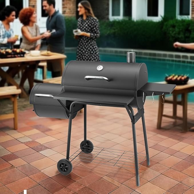 Charcoal Grill with Offset Smoker, BBQ Grills with Side Table, Outdoor Cooking - Image 9