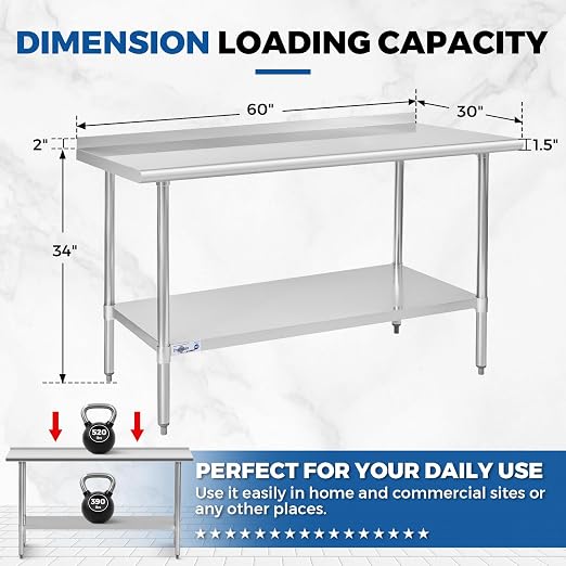 Profeeshaw Stainless Steel Prep Table NSF Commercial Work Table - Image 2