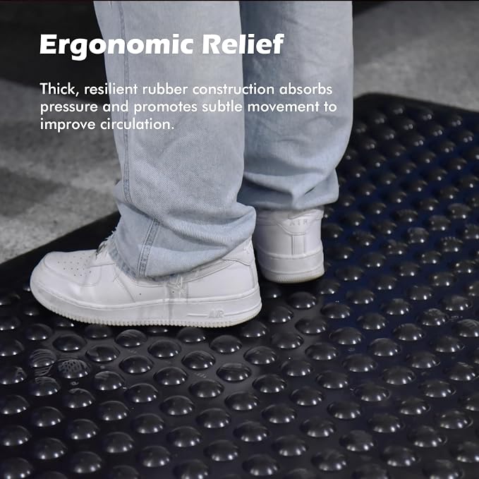 Black Rubber Bubble Anti-Fatigue Workplace Mat, Non-Slip Comfort Standing Floor - Image 4
