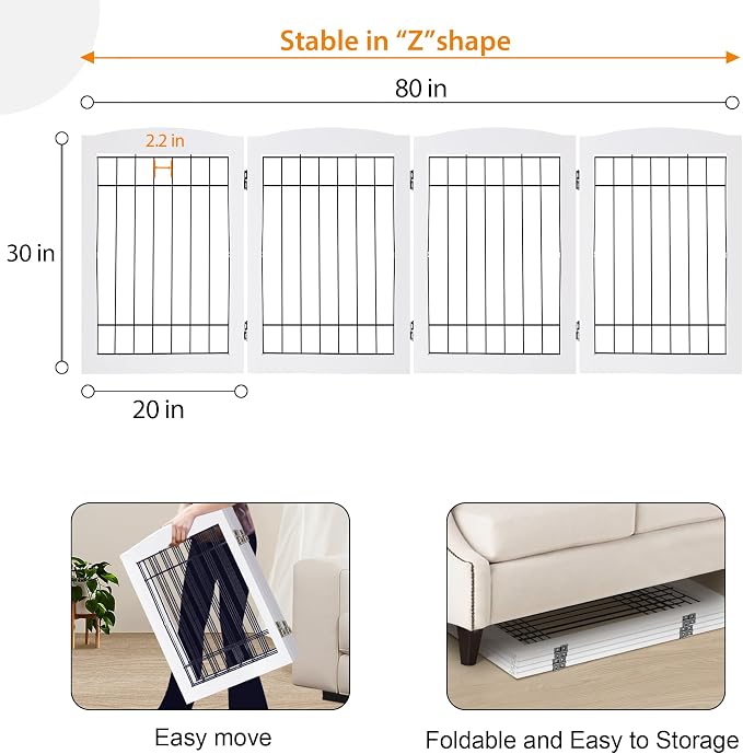 LZRS 4-Panel Freestanding Wooden Dog Gate—Extra Wide 30” Tall Foldable Pet - Image 5