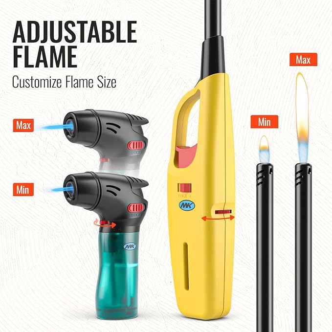 MK Lighter 6-Pack Multi-Purpose Butane Lighters – 4 Soft Flame Utility + 2 Mini - Image 4