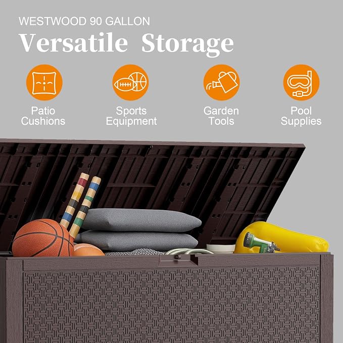 ZYJOYY 90 Gallon Resin Deck Box, Weatherproof Outdoor Storage Box - Image 5