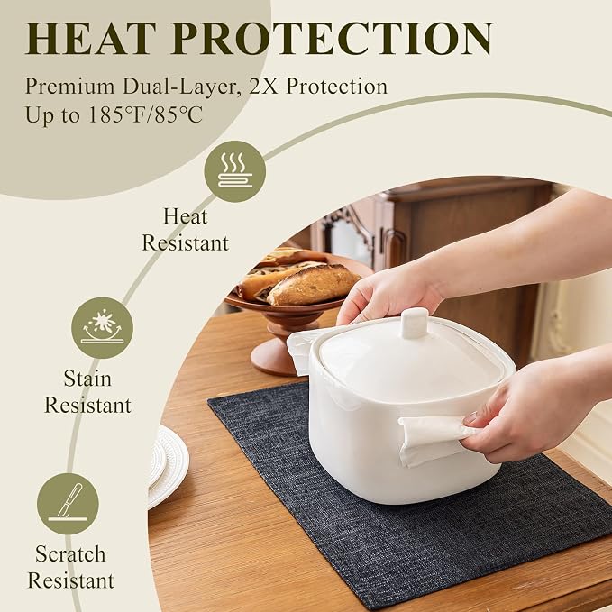 KXN Placemats Set of 6, Dual-Layer Thickened Faux Linen Table Mats, Heat - Image 4