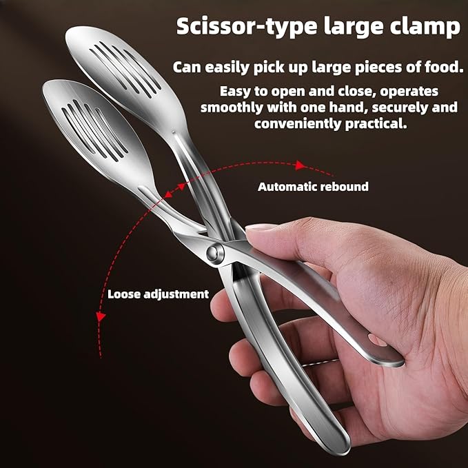 Stainless Steel Grilling Tongs with Spring Action, Silver, 10.8 Inch
