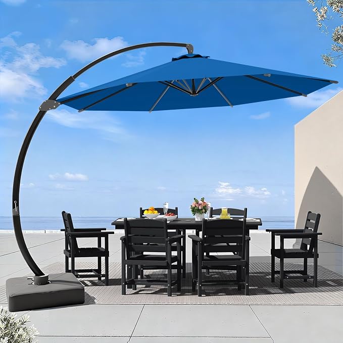 7 Piece Patio Dining Set with 11ft Patio Umbrella, 7 Black Outdoor HDPE Dining by Unknown