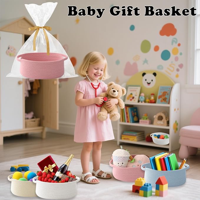 Gift Basket with Gift Bag and Ribbons, Small Rope Woven Shelf Storage, Baskets - Image 5