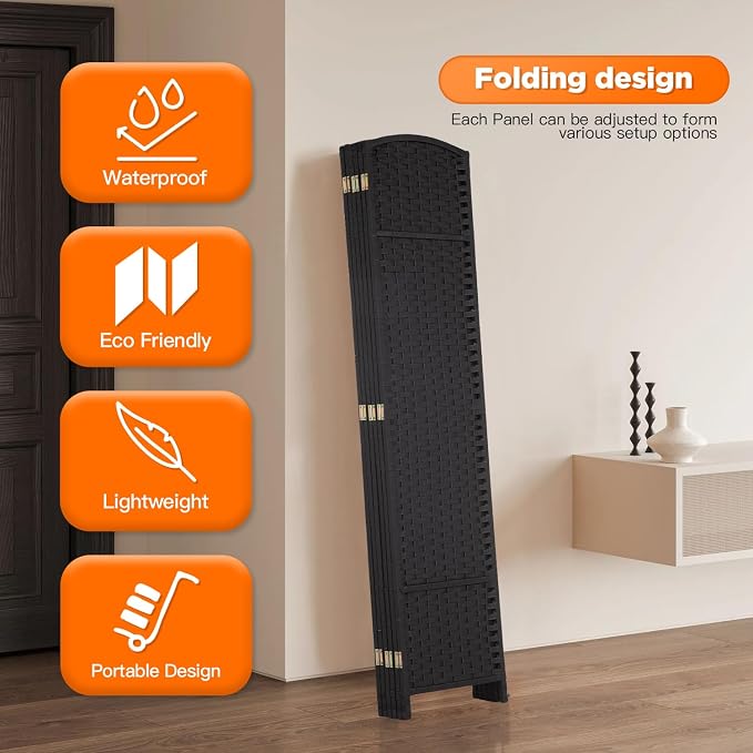 Room Divider 8 Panel Screen 5.6 Ft Tall Partition Room Dividers Black Privacy - Image 4