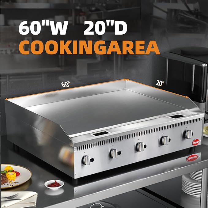 60" Commercial Countertop Griddle, 5 Burners Gas Griddle, 150000 BTU Output - Image 6
