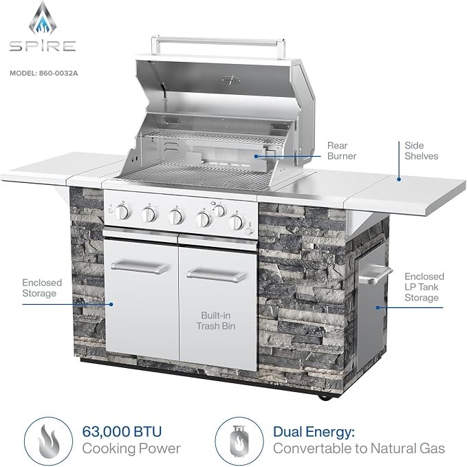 SPIRE Premium 5 Burner Built In Gas Grill Island Head, Stainless Steel 30" - Image 2