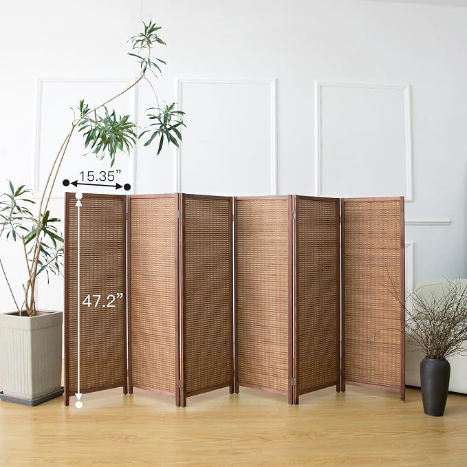 6 Panel Short Room Divider Screen, Small Bamboo Panel Divider - Image 5