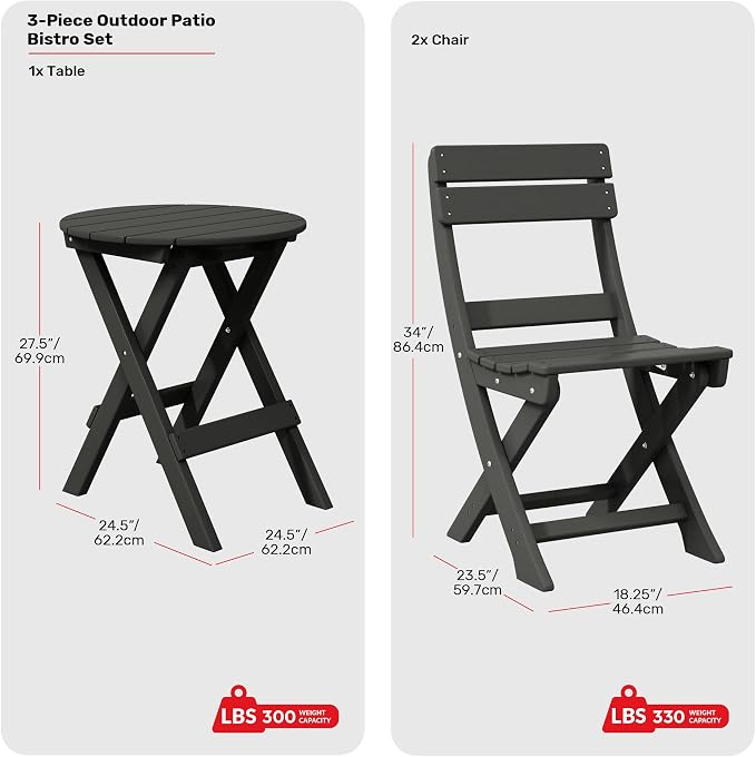 Costaelm Paradise 3-Piece Outdoor HDPE Folding Patio Bistro Table and Chairs - Image 2