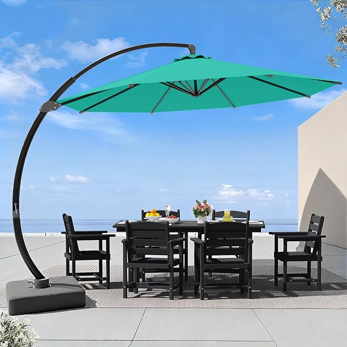 7 Piece Patio Dining Set with 11ft Patio Umbrella, 7 Black Outdoor HDPE Dining by Unknown