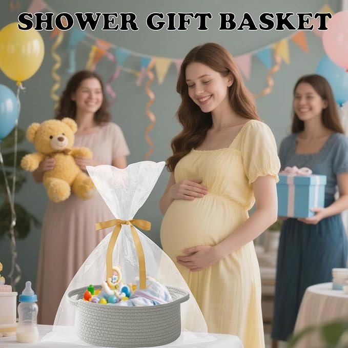 3 Pack Gift Basket with Gift Bag and Ribbons, Small Rope Woven Shelf Storage - Image 4