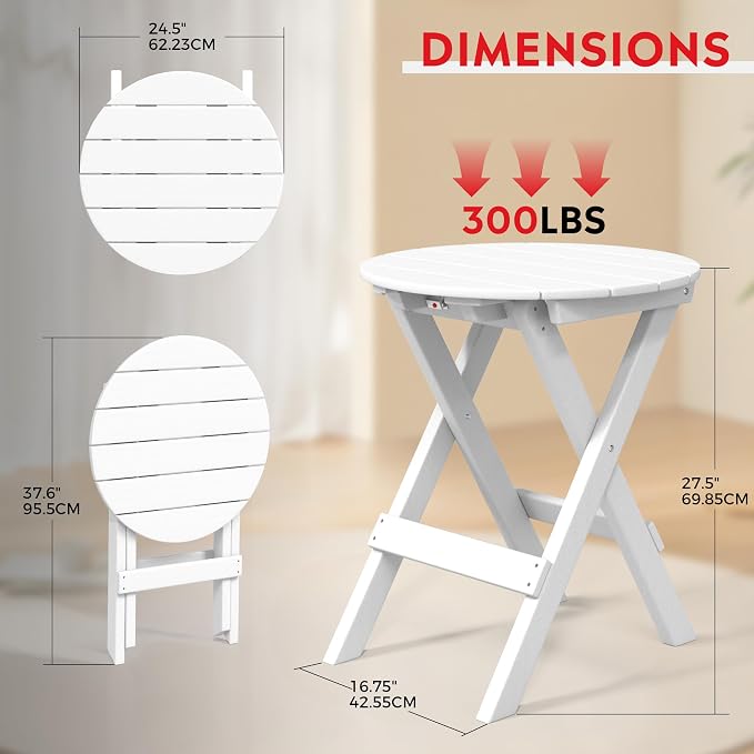 Costaelm Paradise HDPE Outdoor 24.5 Inch Round Portable Folding Patio Dining - Image 2