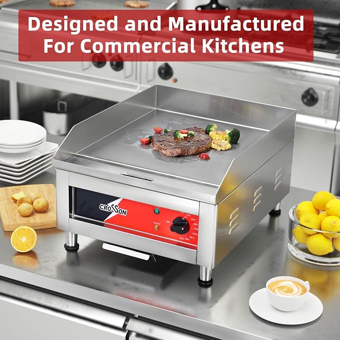 CROSSON 16"*16" Commercial Electric Countertop Griddle, Flat Top Griddles - Image 2