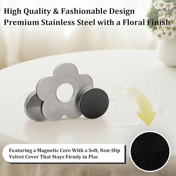 8 Pcs Magnetic Weights for Tablecloths, Stainless Steel Pendants Flower Shaped - Image 3
