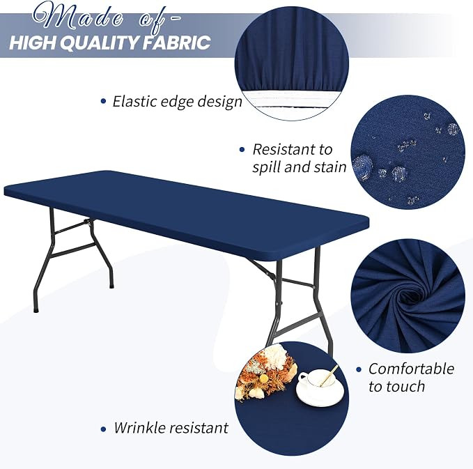 10 Pack Stretch Fabric Table Top Cap Cover, fits 8Ft Tables, Spandex Table - Image 3
