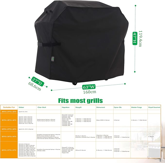 F&J Outdoors Waterproof Anti-UV 3-4-5-6 Burner Gas BBQ Grill Cover, 63Wx27Dx47H - Image 2