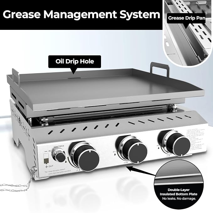 R.W.FLAME 3 Burner Tabletop Propane Griddle, 000 BTU Flat Top Grill - Image 5