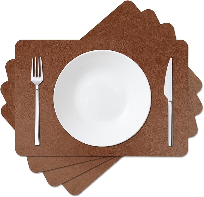 Cowhide Pattern Faux Leather Placemats Set of 4, Heat Resistant Non-Slip by EDanle