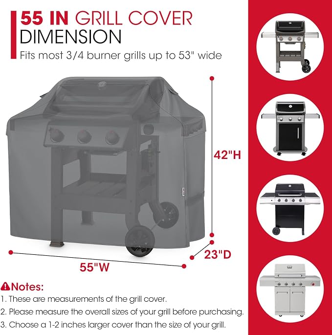 Unicook 55 Inch Grill Cover for Outdoor Grill, Heavy Duty Waterproof Gas BBQ - Image 2