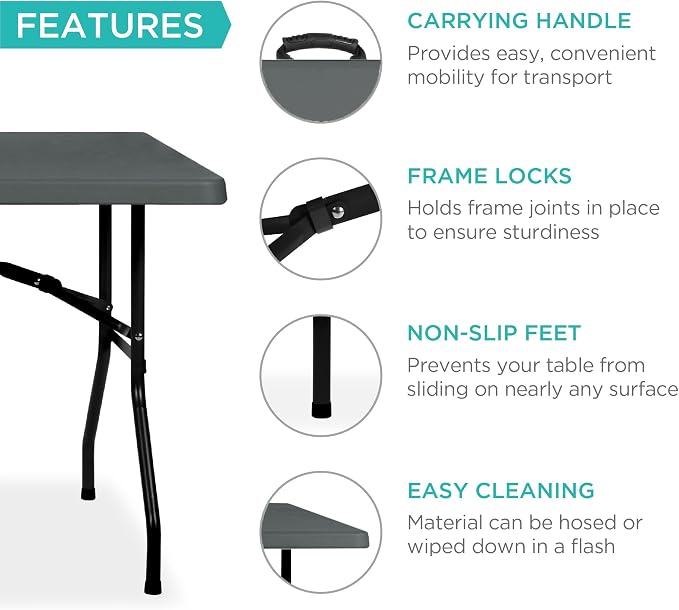 Best Choice Products 6ft Plastic Folding Table, Indoor Outdoor Heavy Duty - Image 5