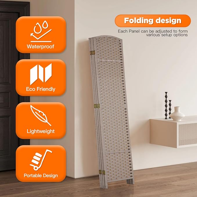 Room Divider 4 Panel Screen 5.6 Ft Tall Partition Room Dividers Beige Privacy - Image 4
