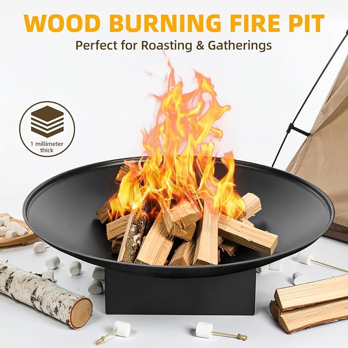 32 Inch Fire Pit for Outside, Outdoor Wood Burning Fire Pit Table - Image 7