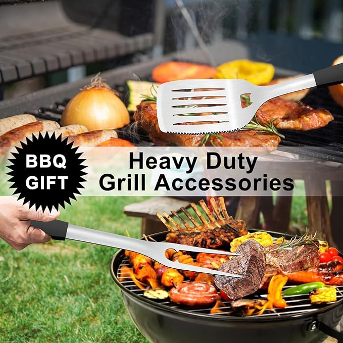 BBQ Tool Set with Spatula and Fork, Stainless Steel, Silicone Handle