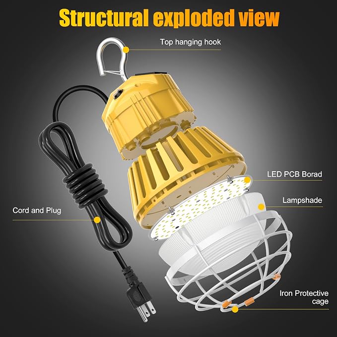 LED Temporary Work Light 100W, 13000LM 5000K Portable Hanging Construction Light - Image 7