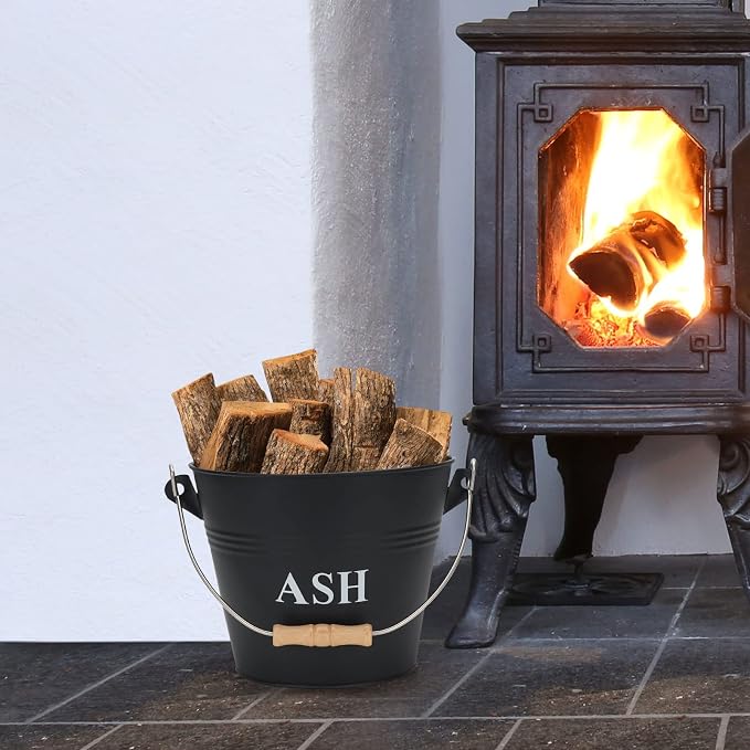Mini Ash Bucket with Lid, Shovel and Broom, 1.5 Gallon Fireplace Metal Bucket - Image 9