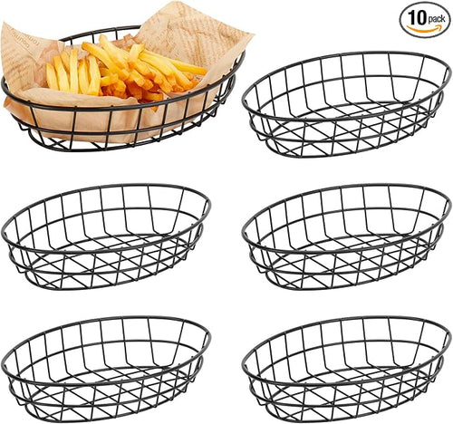 10 Pack Metal Fast Food Oval Baskets, Wire Bread Basket by Siyzda