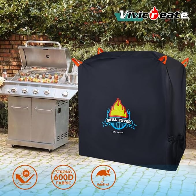 Vivicreate Waterproof BBQ Grill Cover 52 Inch Heavy Duty 420D Fabric Outdoor - Image 2