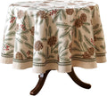 ISAENNE Designer Christmas Beige Linen Small Round Tablecloth, Pinecones by Isaennehomedecoration
